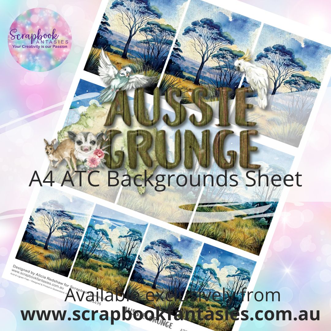 Aussie Grunge A4 ATC Backgrounds Sheet - Bushland 2 731496
