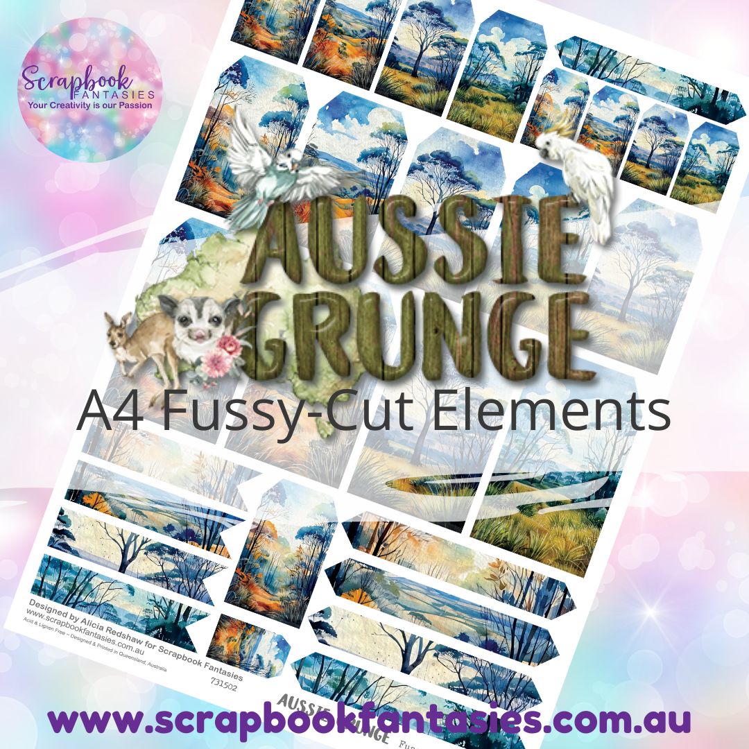 Aussie Grunge A4 Colour Fussy-Cut Elements - Bushland Tags & Tabs 731502