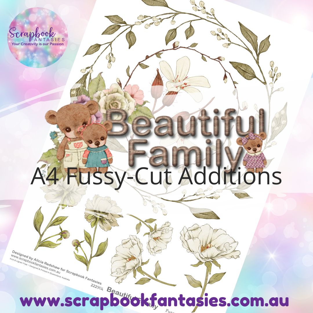 Beautiful Family A4 Colour Fussy-Cut Additions - Wreaths & Flowers Cream 222904