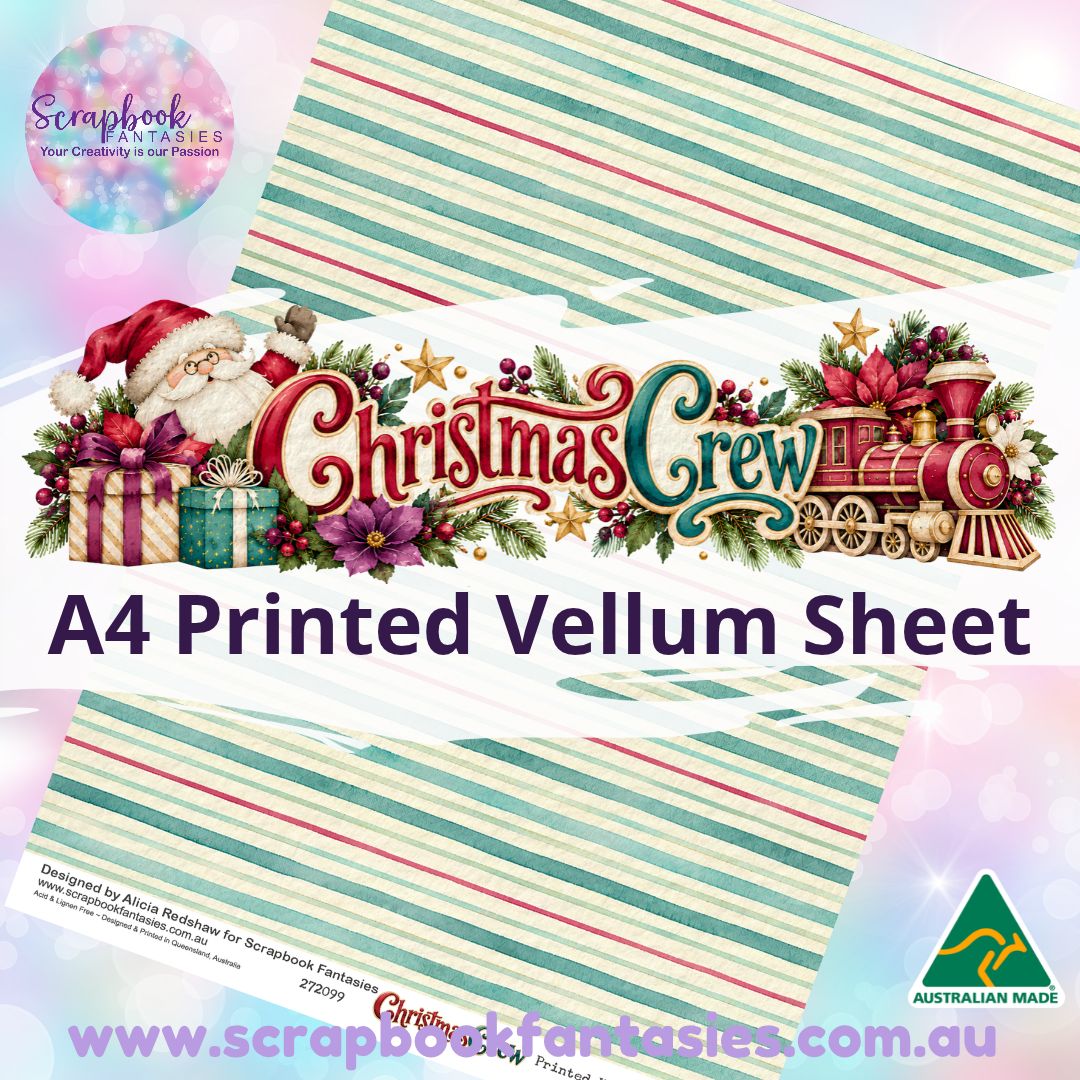 Christmas Crew A4 Printed Vellum Sheet - Teal Stripes 272099