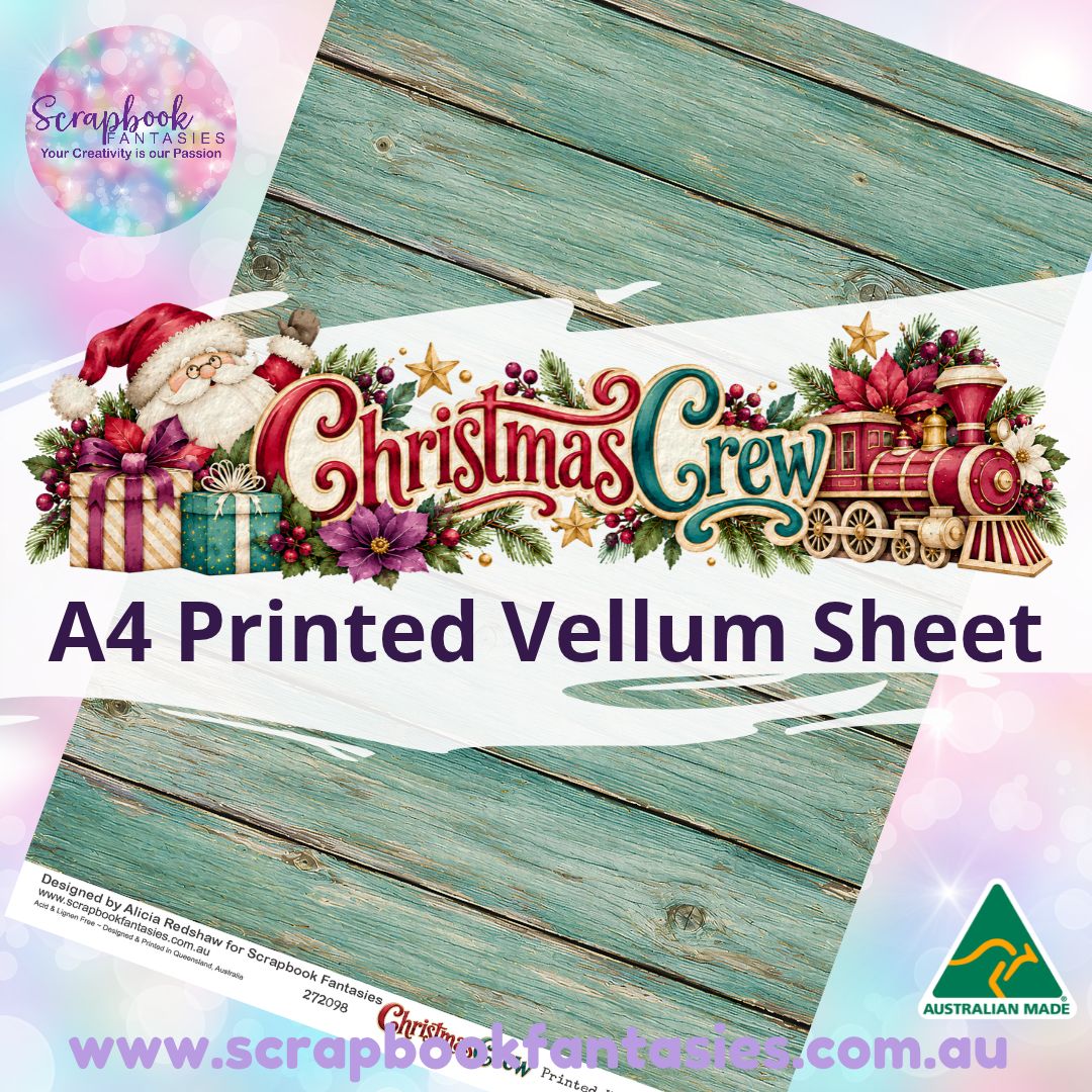 Christmas Crew A4 Printed Vellum Sheet - Teal Wood 272098