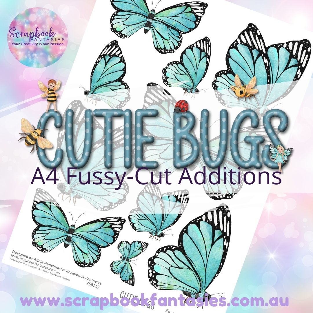 Cutie Bugs A4 Colour Fussy-Cut Additions - Blue Butterflies 258117