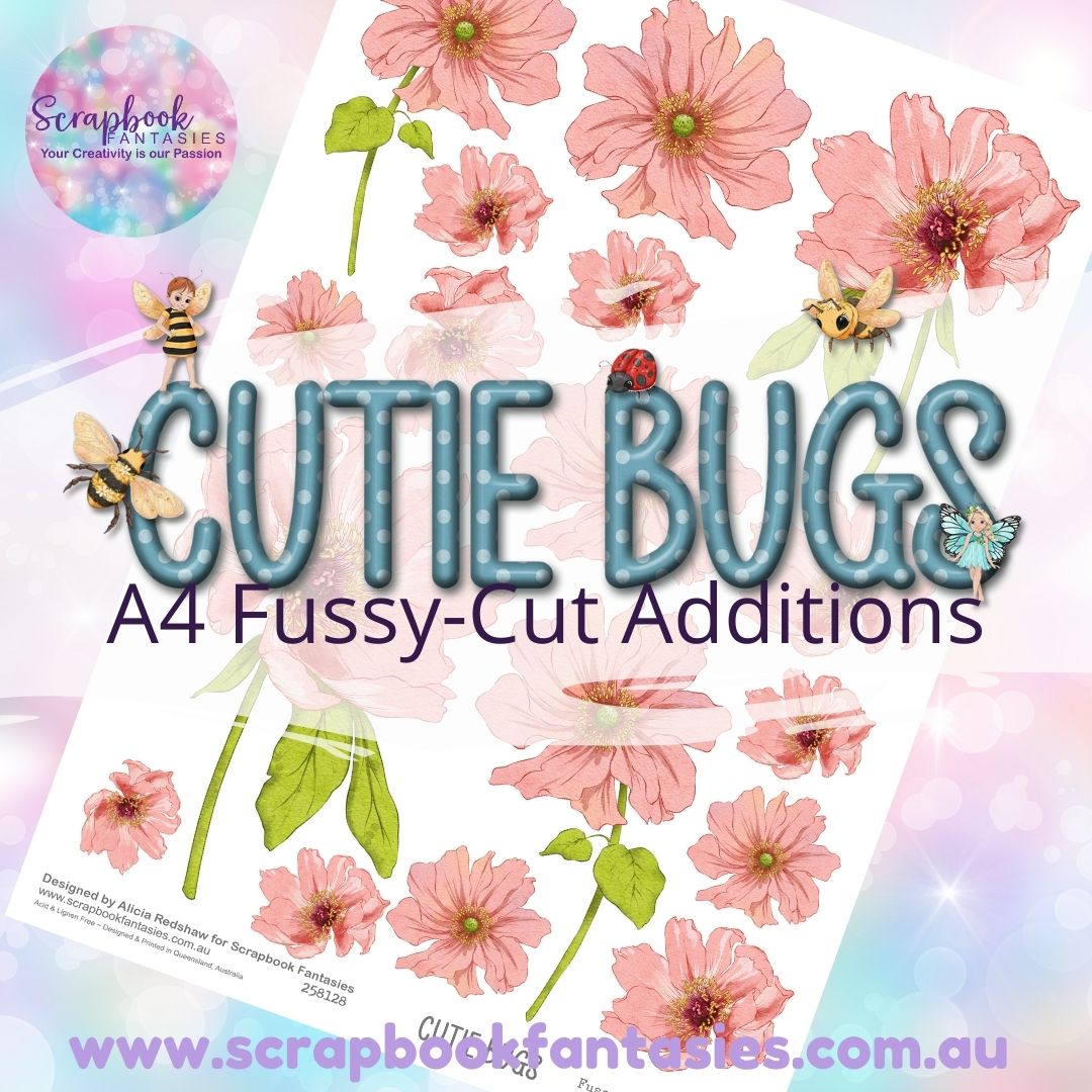 Cutie Bugs A4 Colour Fussy-Cut Additions - Peach Flowers 258128