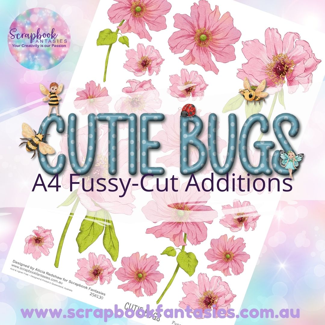 Cutie Bugs A4 Colour Fussy-Cut Additions - Pink Flowers 258130