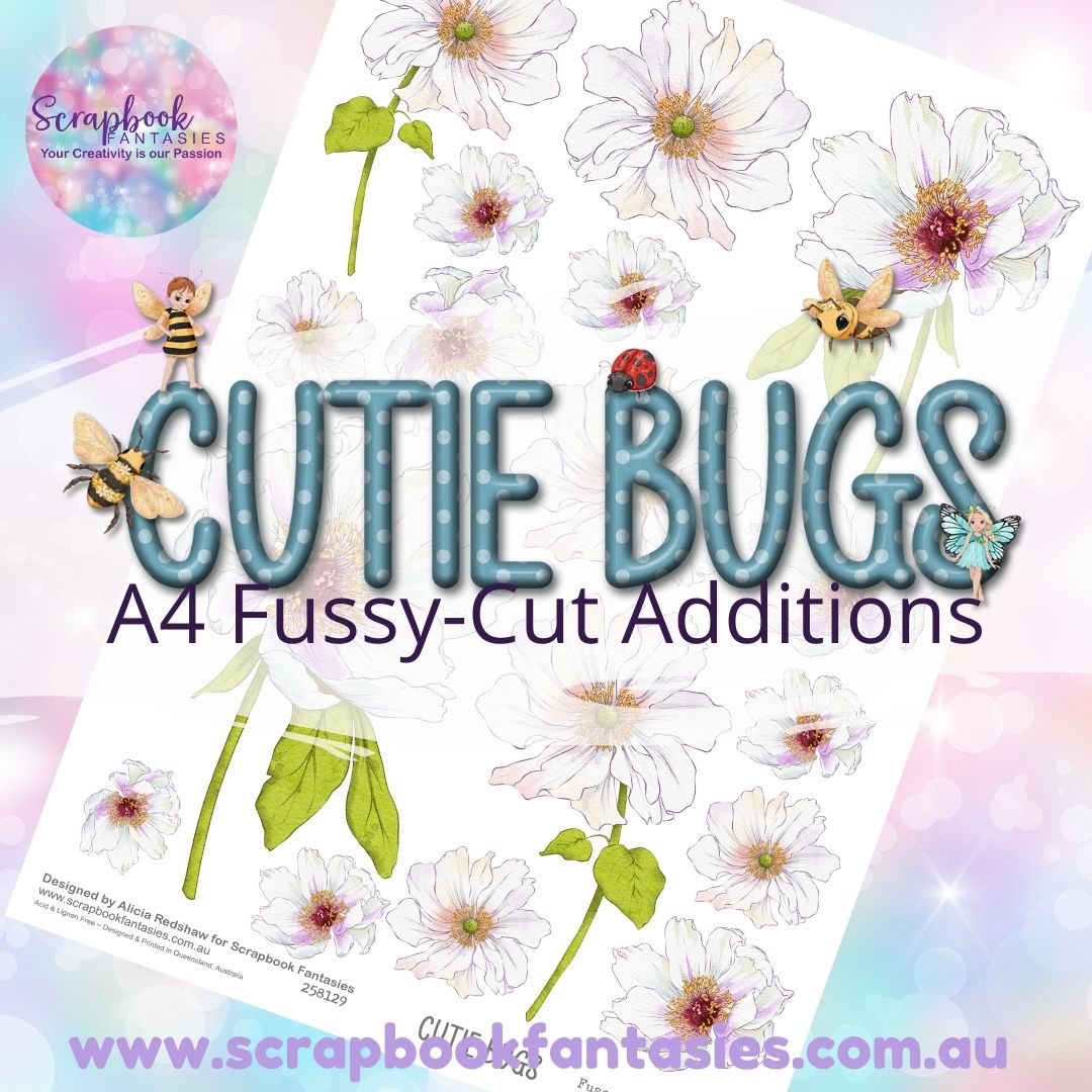 Cutie Bugs A4 Colour Fussy-Cut Additions - White Flowers 258129