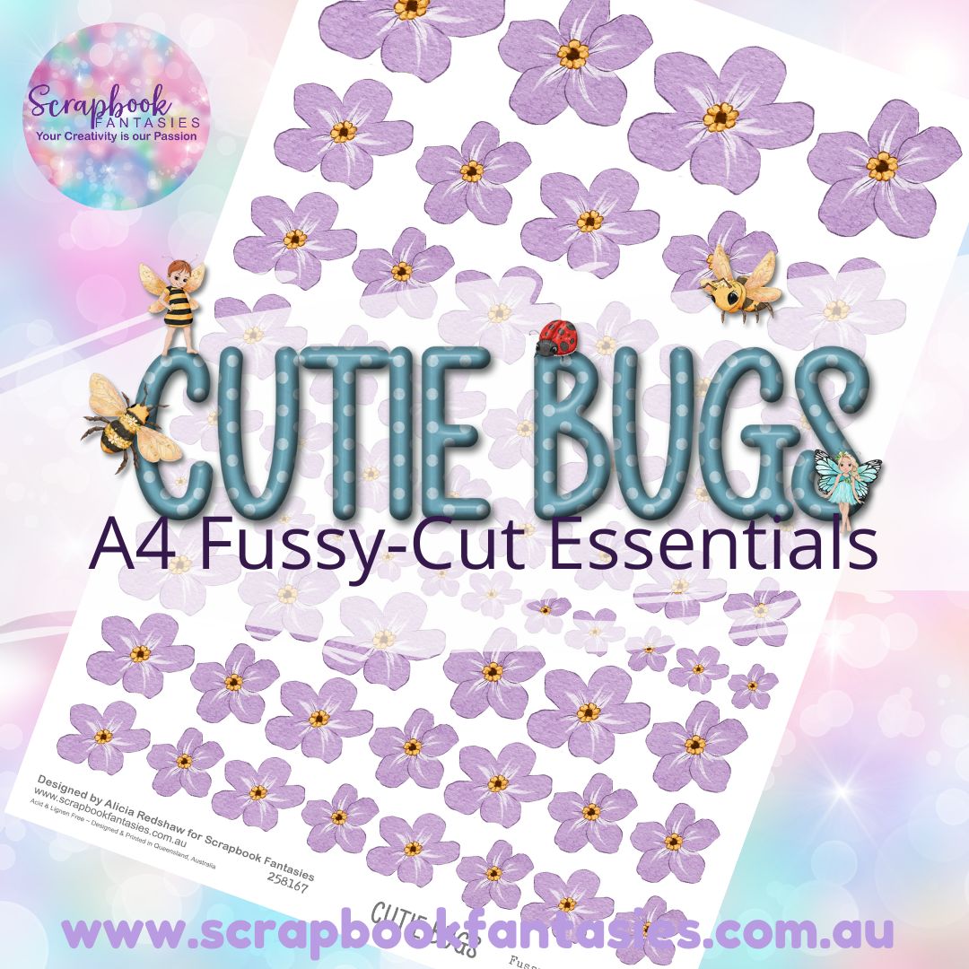 Cutie Bugs A4 Colour Fussy-Cut Essentials - Lilac Flowers 258167