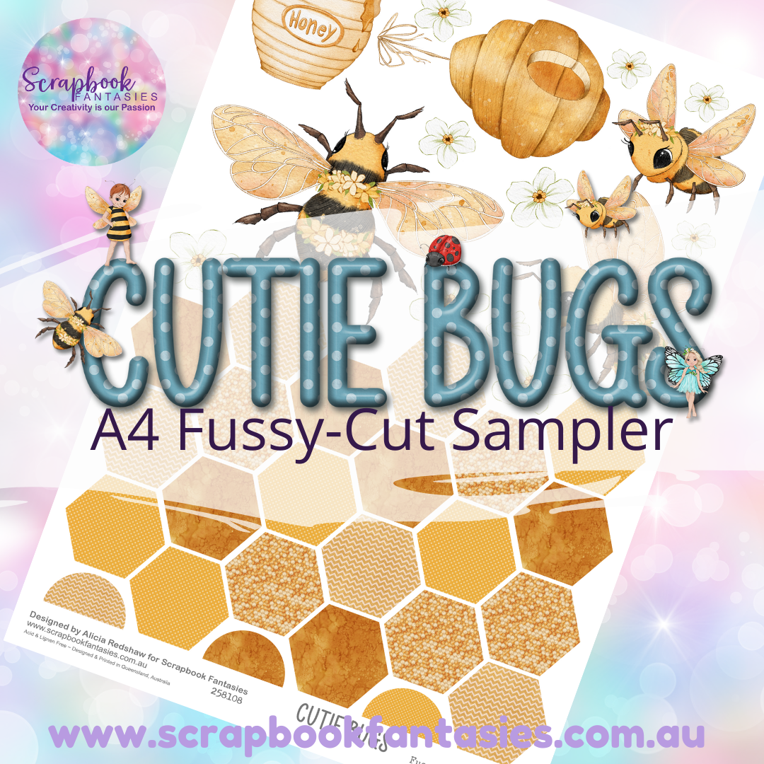 Cutie Bugs A4 Colour Fussy-Cut Sampler - Honey Bees & Hexagons 258108