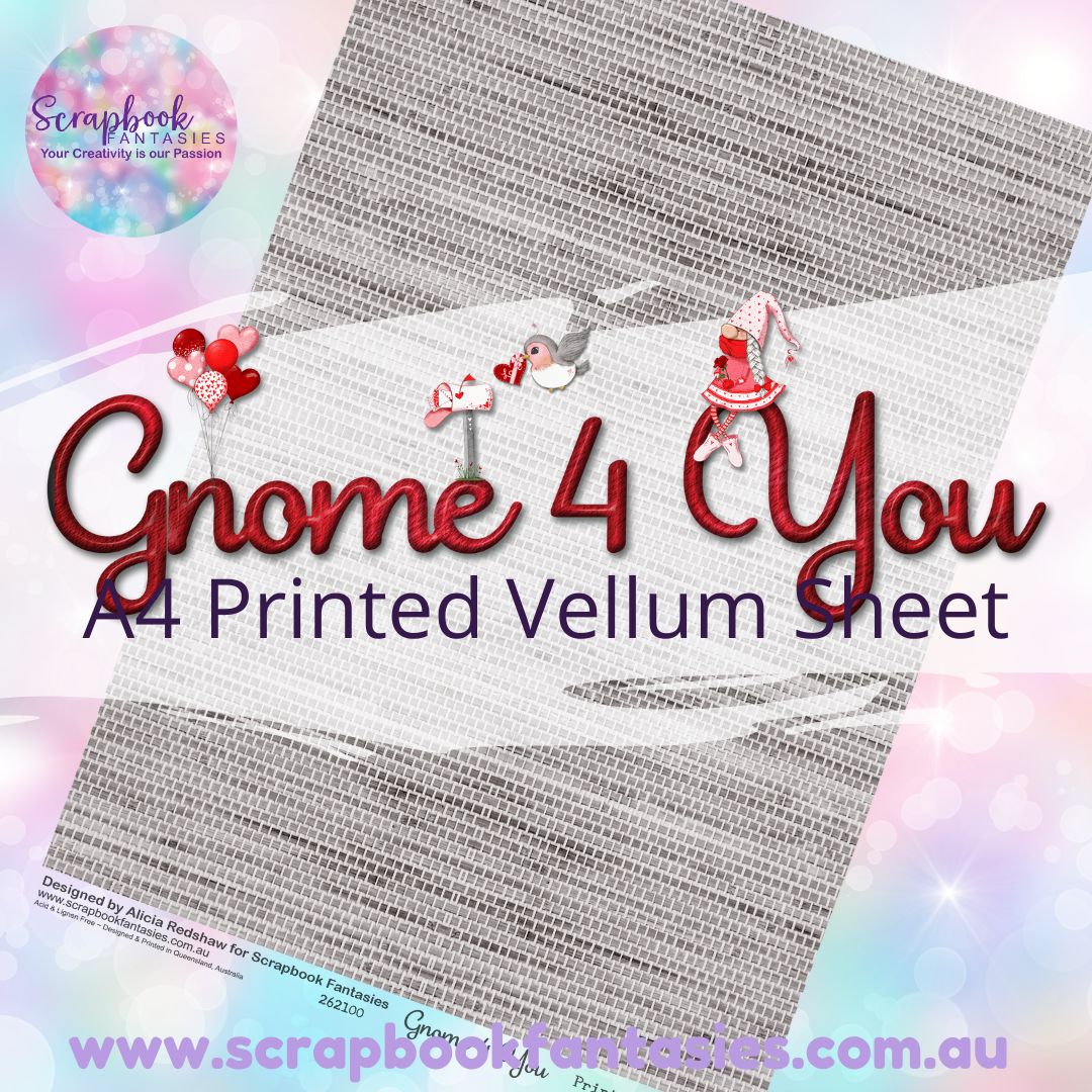 Gnome 4 You A4 Printed Vellum Sheet - Grey Fabric Pattern 262100