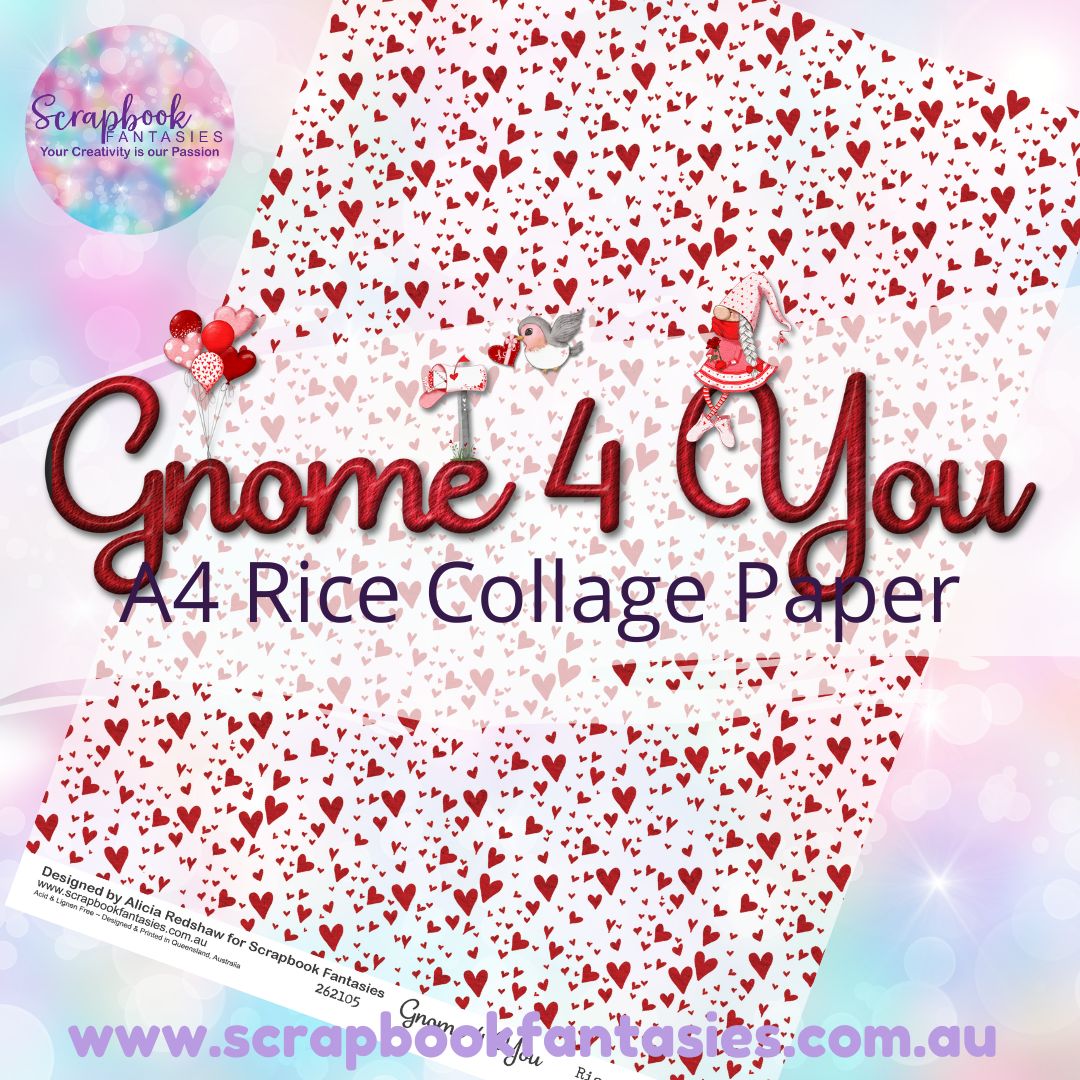 Gnome 4 You A4 Collage Paper - Red Hearts 262105