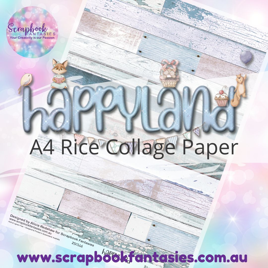 Happyland A4 Rice Collage Paper - Minty Wood 250146