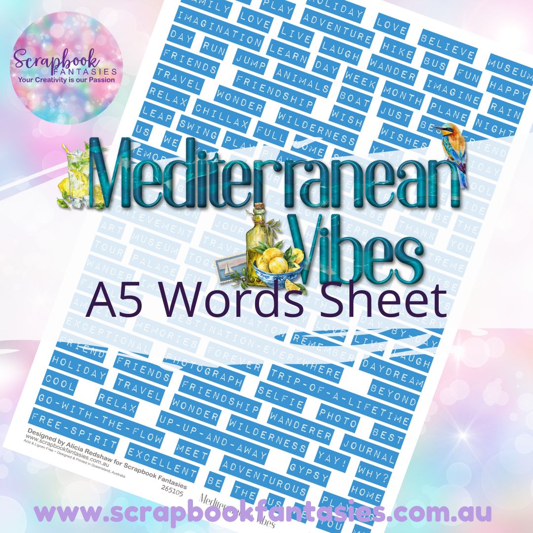 Mediterranean Vibes A5 Words Sheet - Blue Travel Words 265105