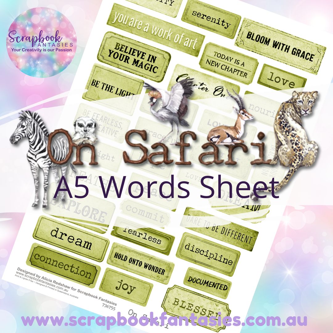 On Safari A5 Words Sheet - Word Plaques 1 736755