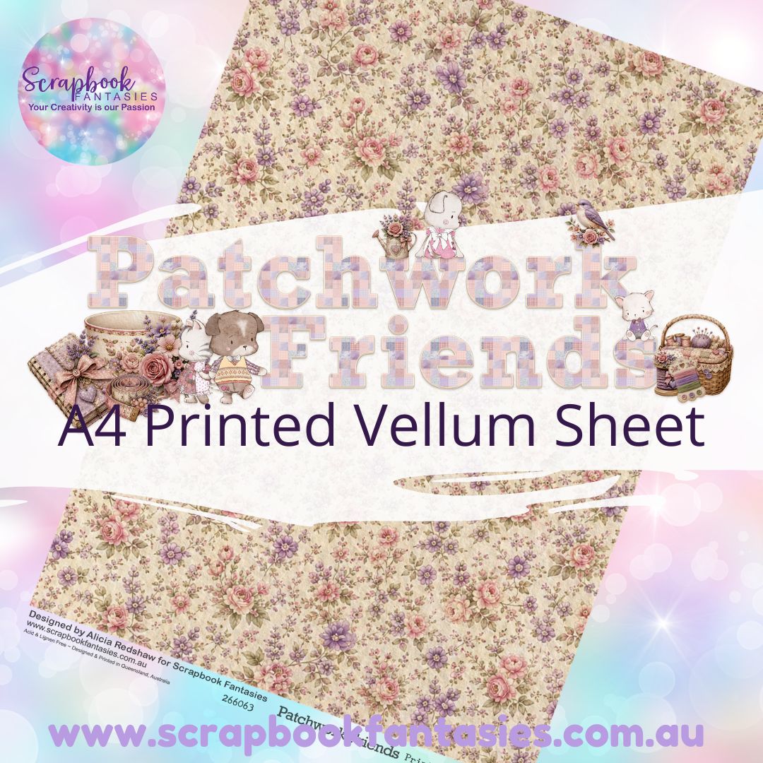 Patchwork Friends A4 Printed Vellum Sheet - Rose Pattern 266063
