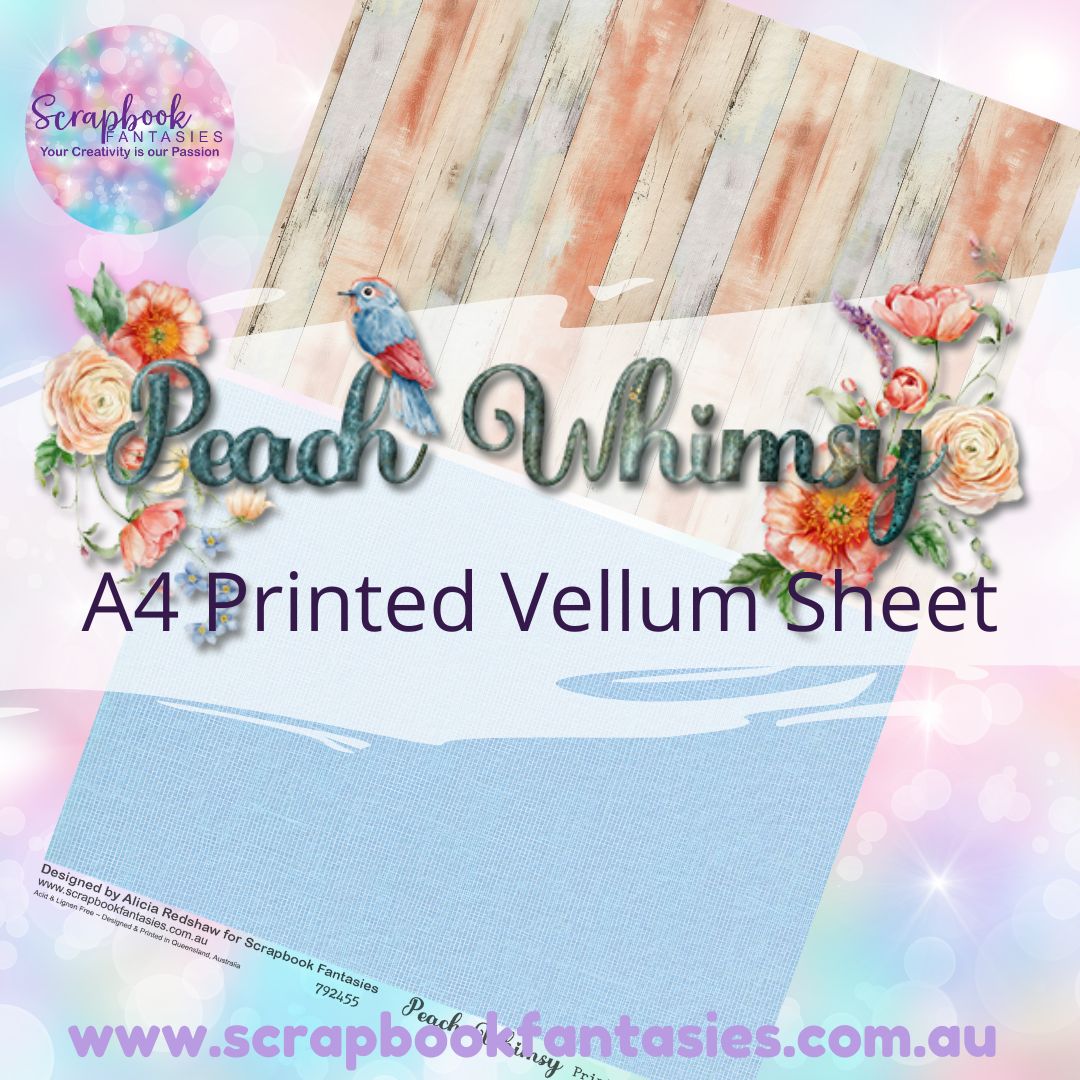 Peach Whimsy A4 Printed Vellum Sheet - Halves 1 792455