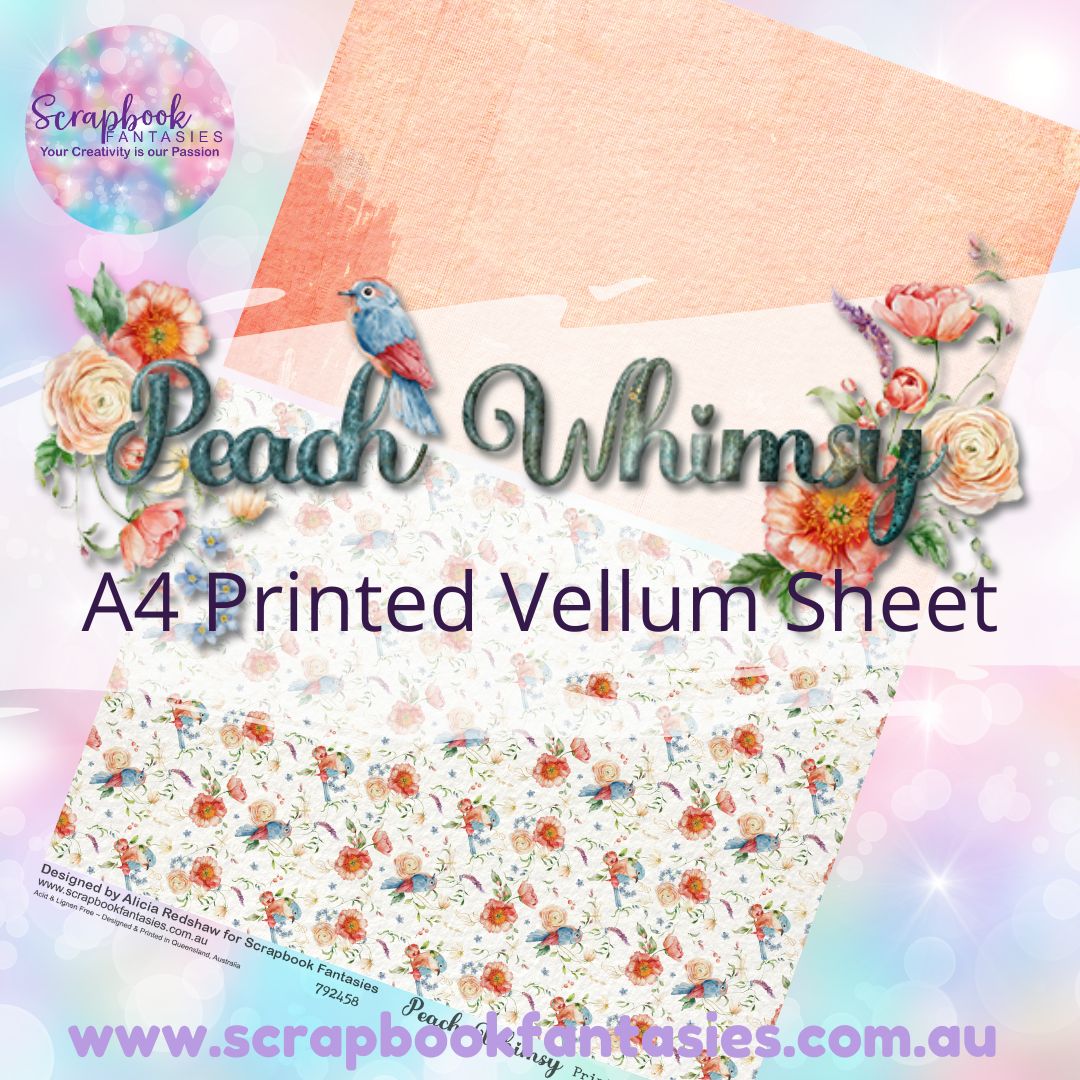 Peach Whimsy A4 Printed Vellum Sheet - Halves 4 792458