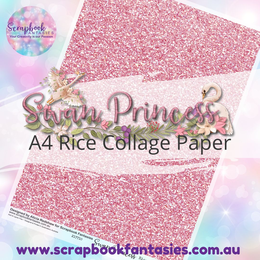 Swan Princess A4 Rice Collage Paper - Pink Glitter 217710