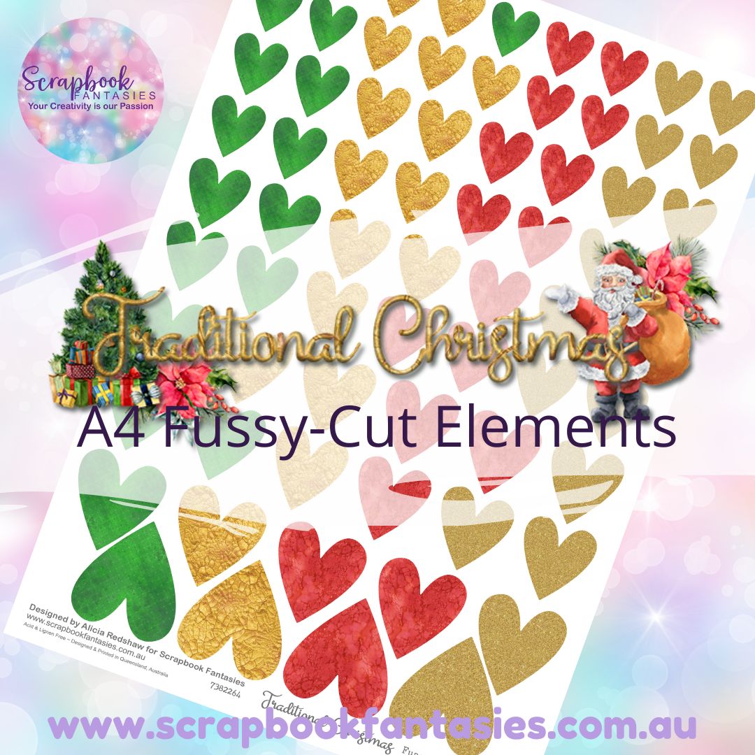 Traditional Christmas A4 Colour Fussy-Cut Elements - Hearts 1-1 7382264