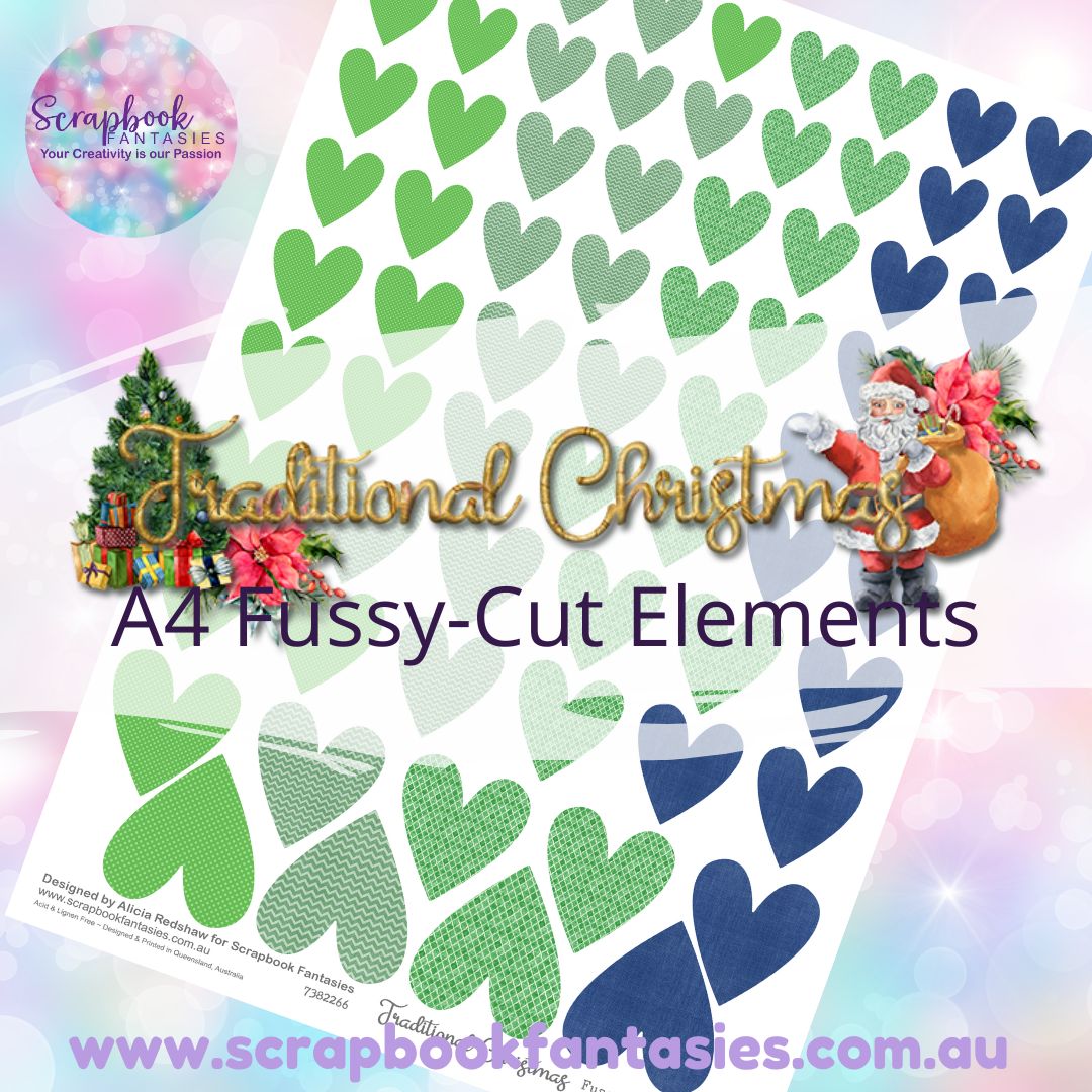 Traditional Christmas A4 Colour Fussy-Cut Elements - Hearts 1-3 7382266