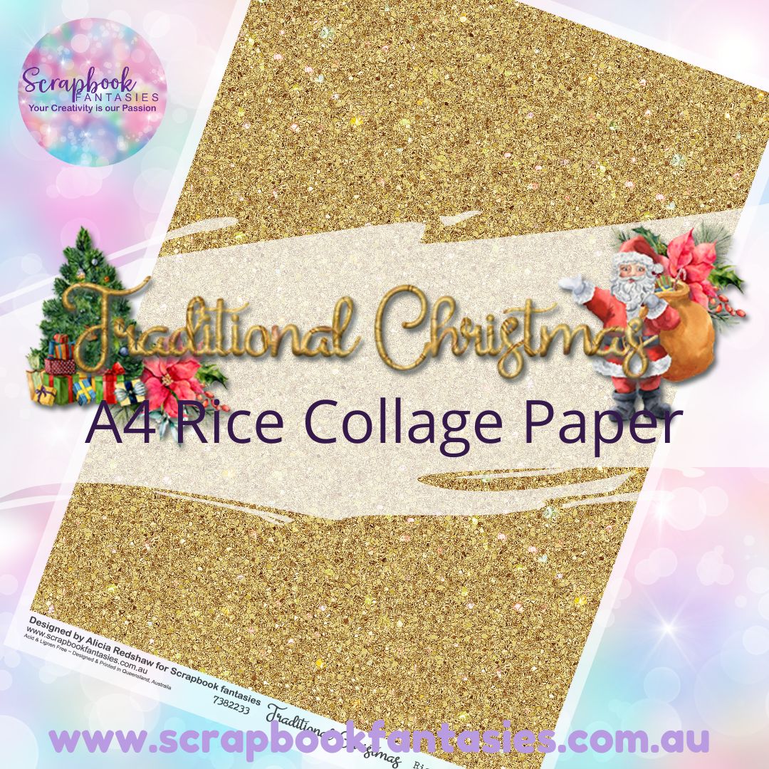 Traditional Christmas A4 Rice Collage Paper - Gold Glitter 7382233