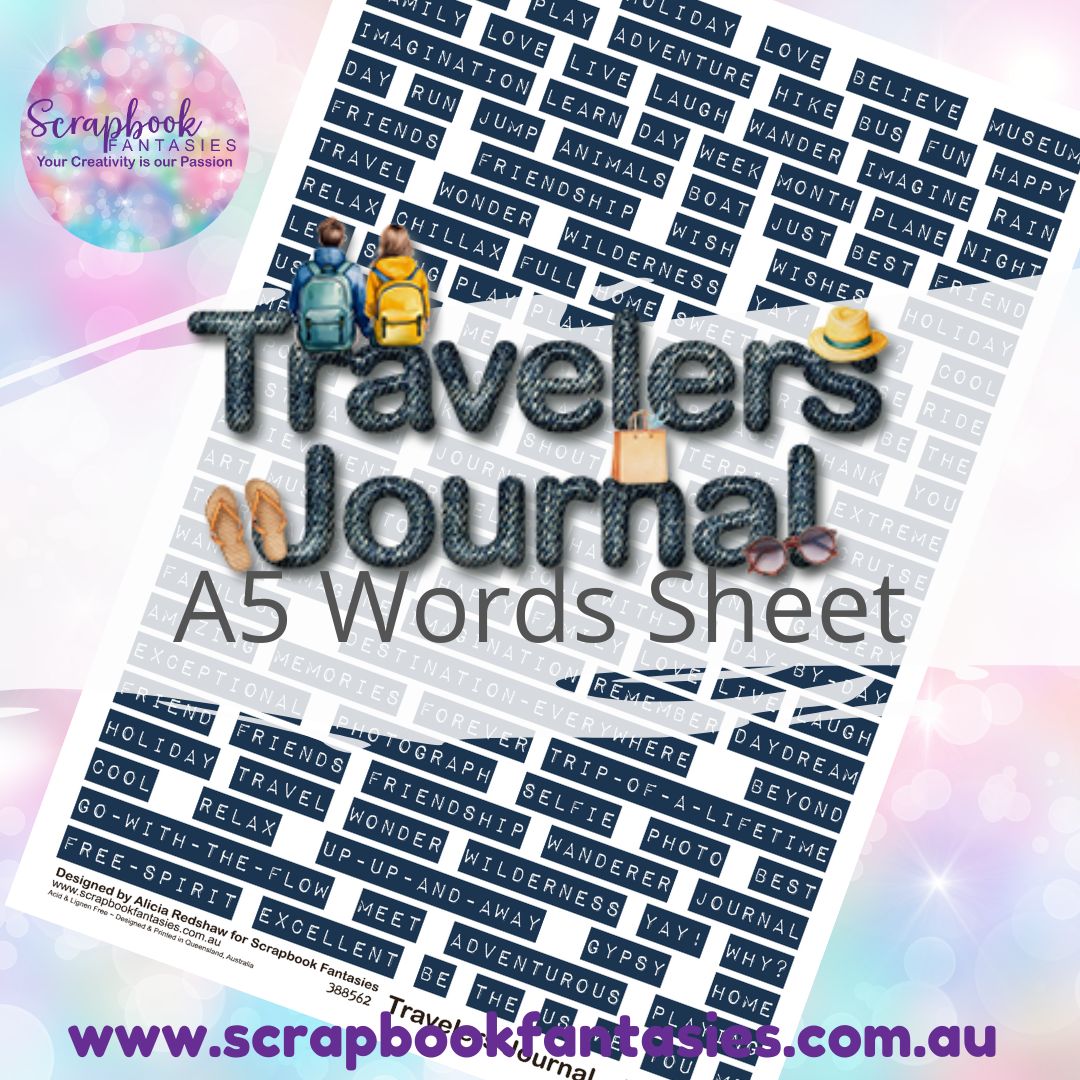 Travelers Journal A5 Words Sheet - Navy Travel Words 388562