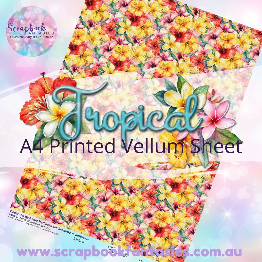 Tropical A4 Printed Vellum Sheet - Hibiscus Print 256186