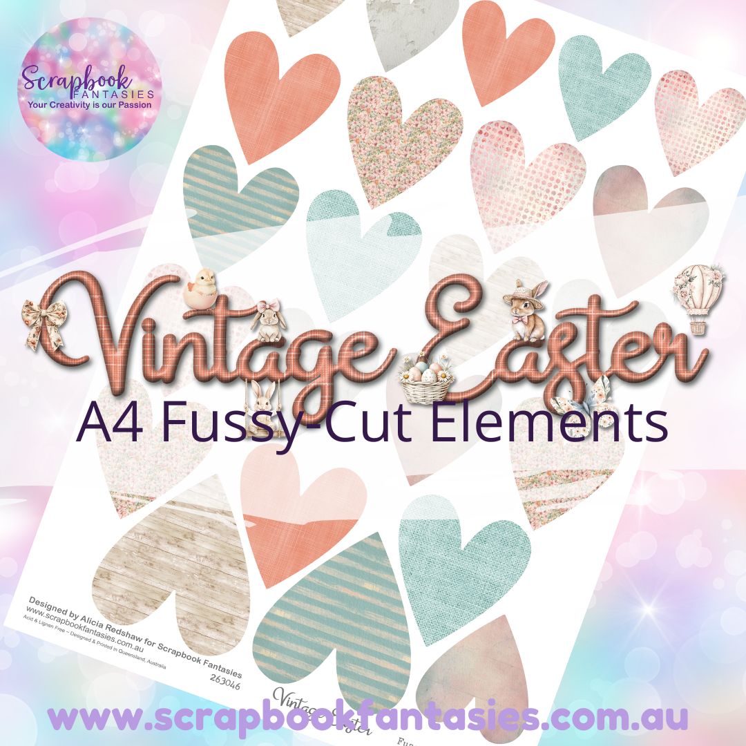 Vintage Easter A4 Colour Fussy-Cut Elements - Large Hearts 1 263046