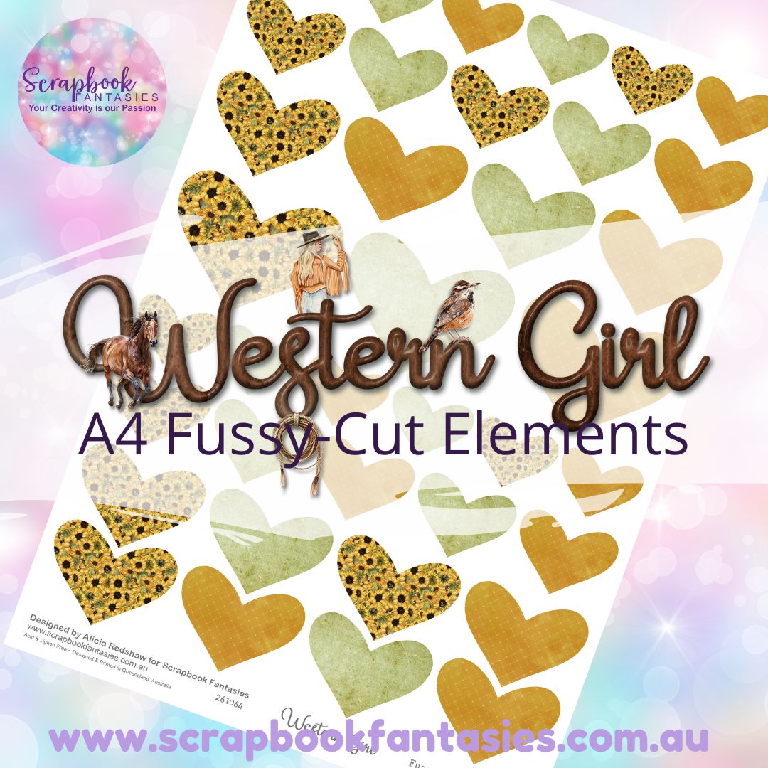 Western Girl A4 Colour Fussy-Cut Elements - Hearts 2-3 261064