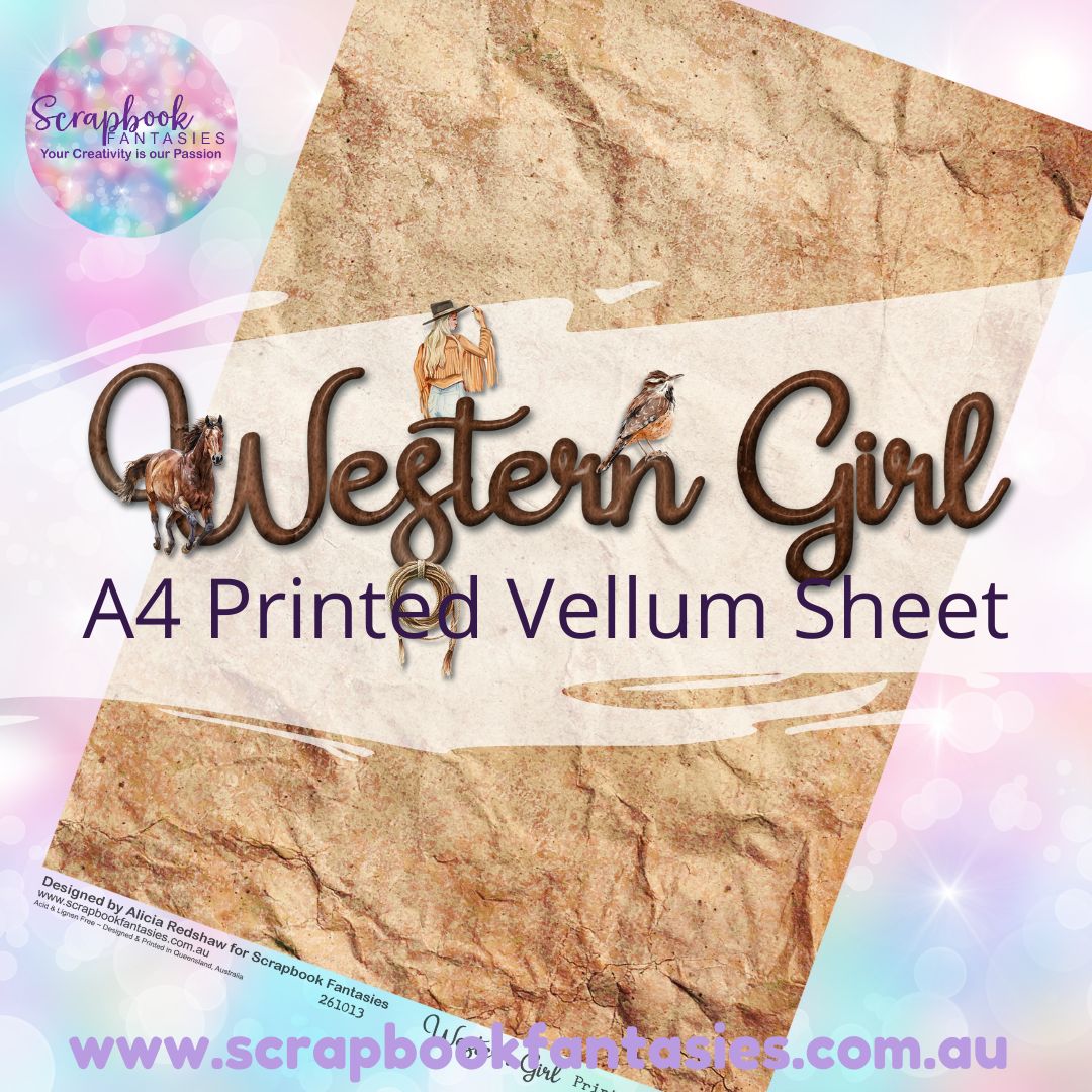 Western Girl A4 Printed Vellum Sheet - Crinkled Paper 261013