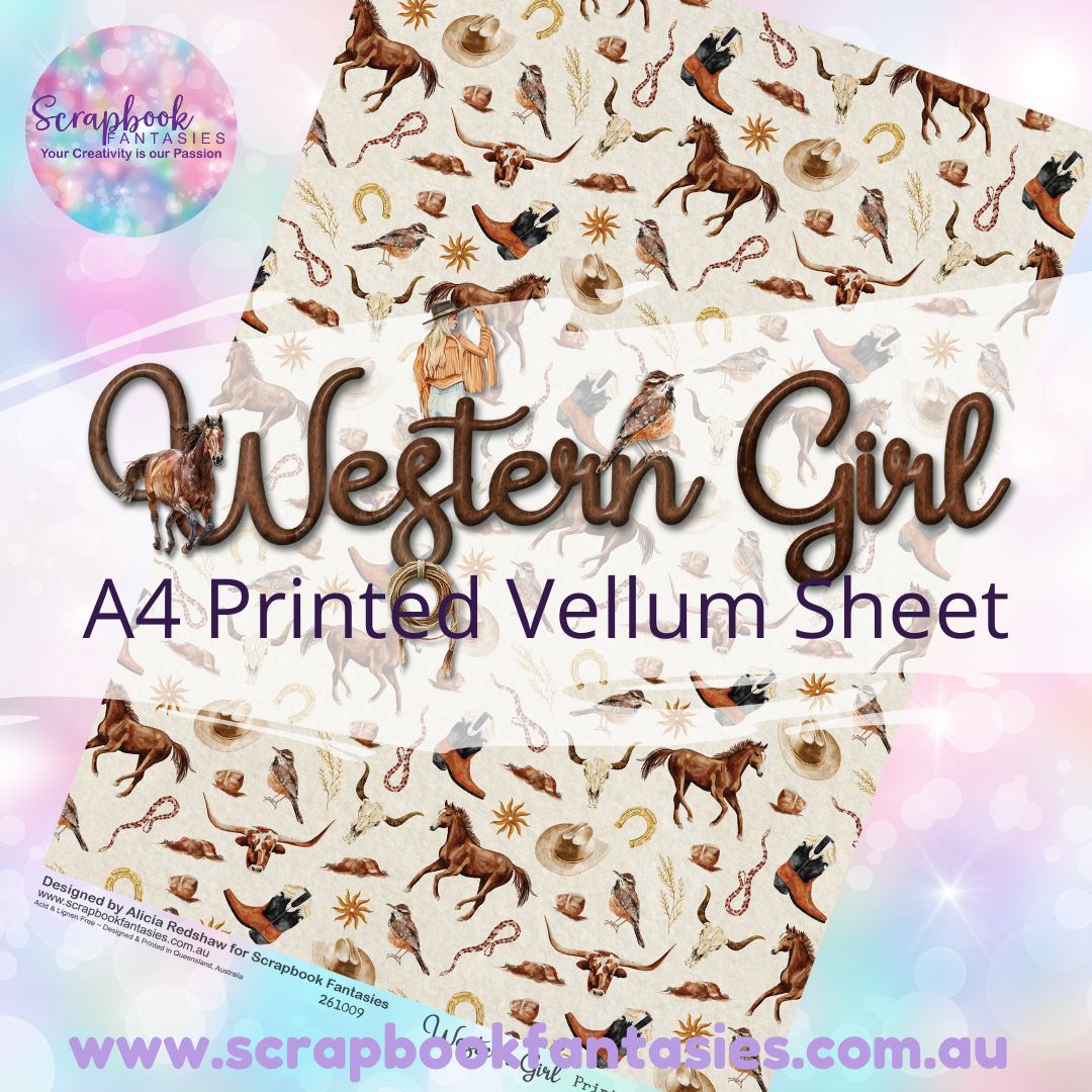 Western Girl A4 Printed Vellum Sheet - Pattern Print 261009