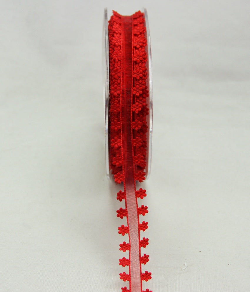 15mm Red Flower Edged Organza Ribbon (1 metre)