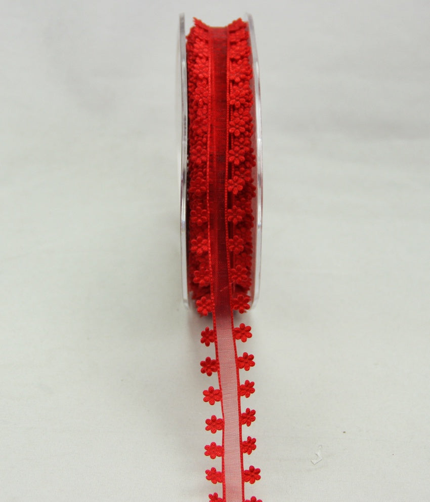 15mm Red Flower Edged Organza Ribbon (1 metre)