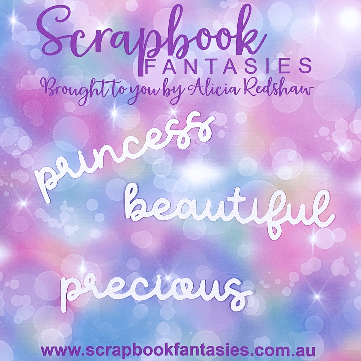 Tranquility - Princess, Beautiful, Precious (script) - 4.25"x0.75", 4.5"x0.75", 4"x0.75" White Linen Cardstock Title-Cut - Designed by Alicia Redshaw