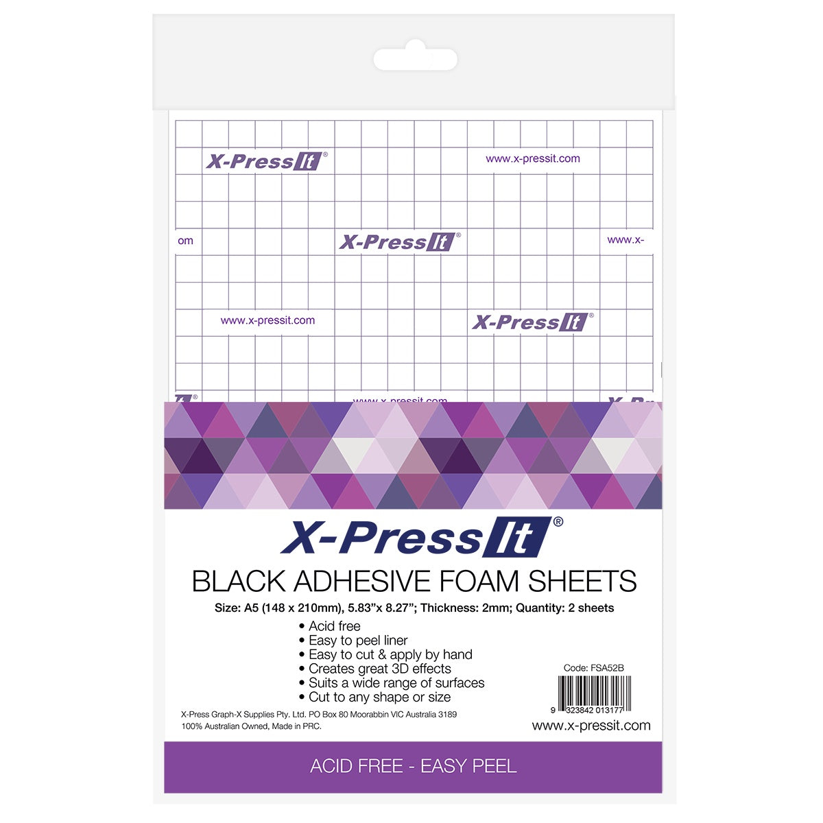 X-Press It Black A5 Adhesive Foam Sheets - 2pk (2mm thick) FSA52B
