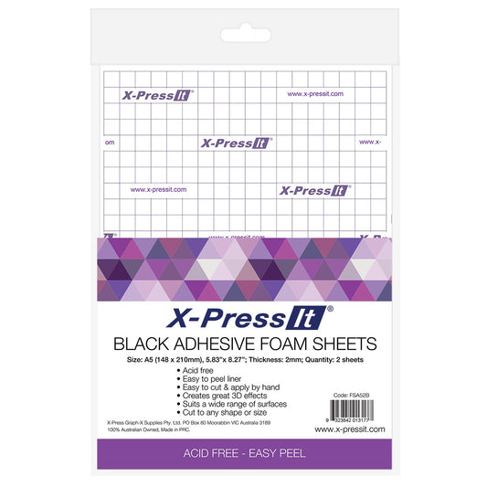 X-Press It Black A5 Adhesive Foam Sheets - 2pk (2mm thick) FSA52B
