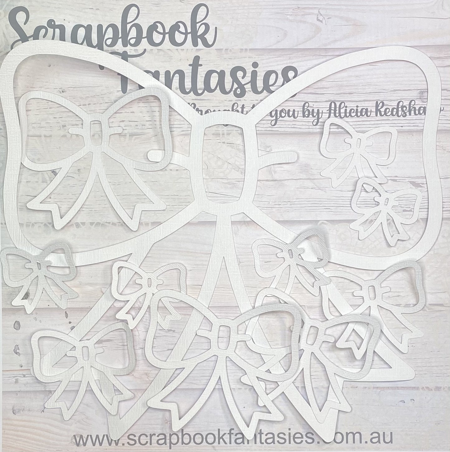 Bow Crazy - 11 Bows from 2"x1.75" to 11.5"x10.5"White Linen Cardstock Picture-Cut - Designed by Alicia Redshaw