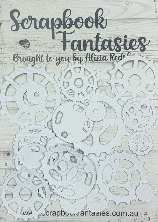 Robot Antics Cogs (22 pieces) White Linen Cardstock Picture-Cuts - Designed by Alicia Redshaw