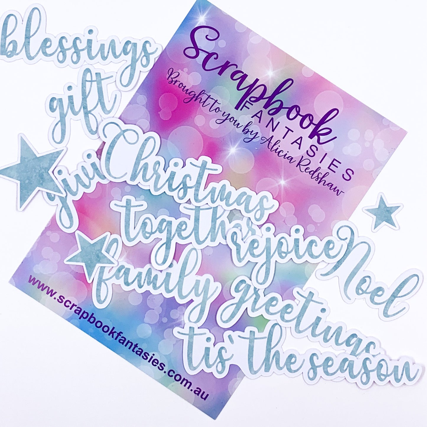 Colour-Cuts Minis - Christmas Words - Aqua Watercolour (13 pieces) Designed by Alicia Redshaw