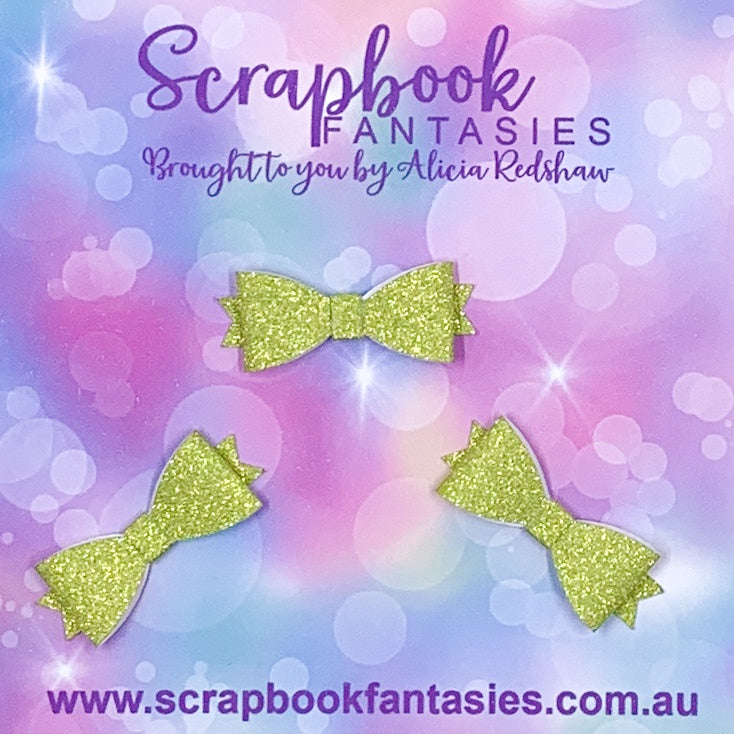 Handmade Lime Green Fine Mini-Mini Glitter Bows (3 pack) by Naomi-Jon Redshaw