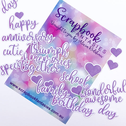 Colour-Cuts Minis Words 2 - Lilac Watercolour (20 pieces) Designed by Alicia Redshaw