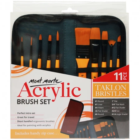 Mont Marte 11 piece Zip Case Acrylic Brush Set (BMHS0030)