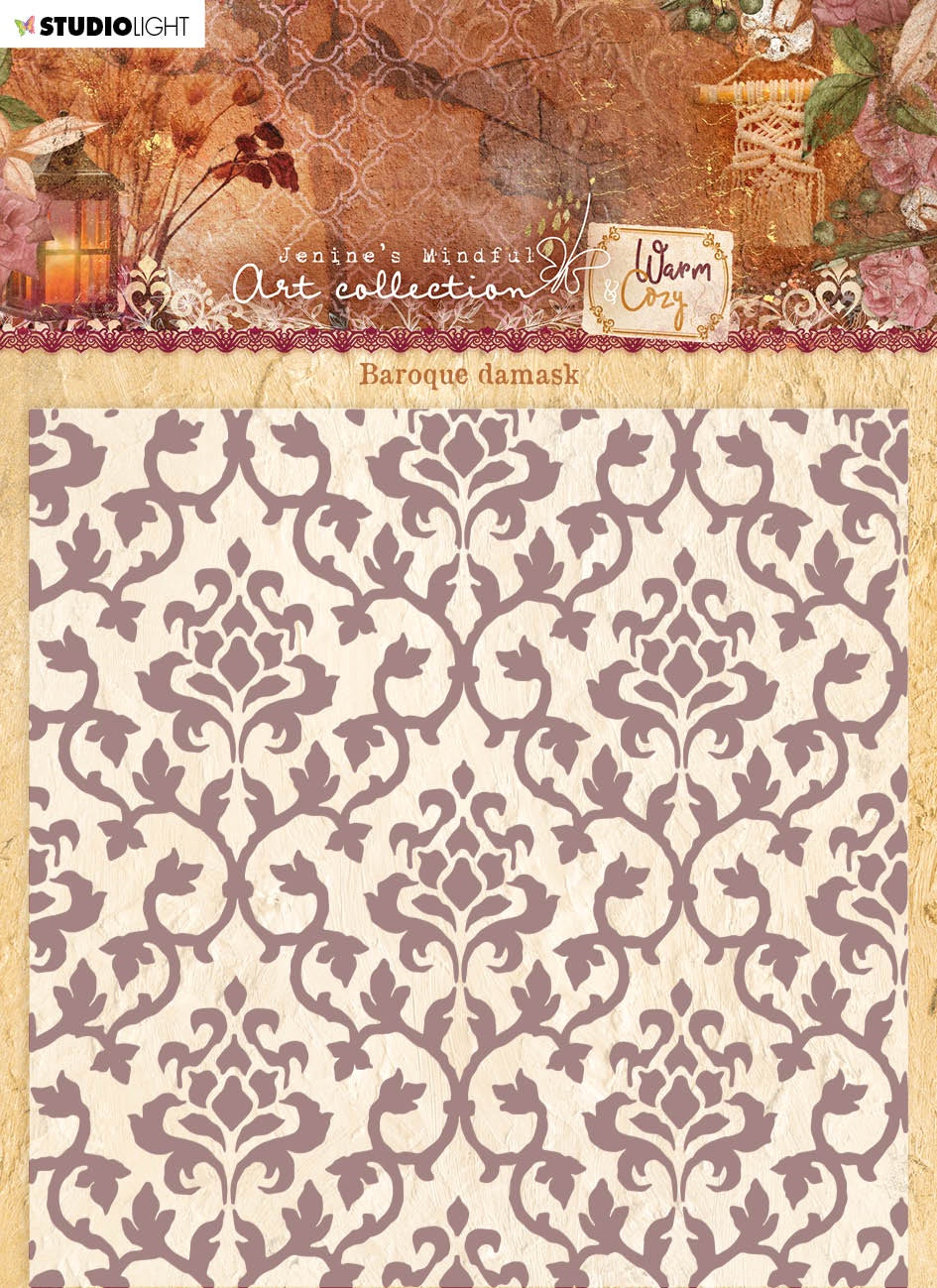 Jenine's Mindful Art Warm & Cozy Embossing Folder - Baroque Damask JMA-WAC-EMB08