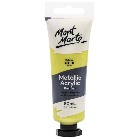 Mont Marte Yellow Premium Metallic Acrylic Paint 50ml PMMT5001