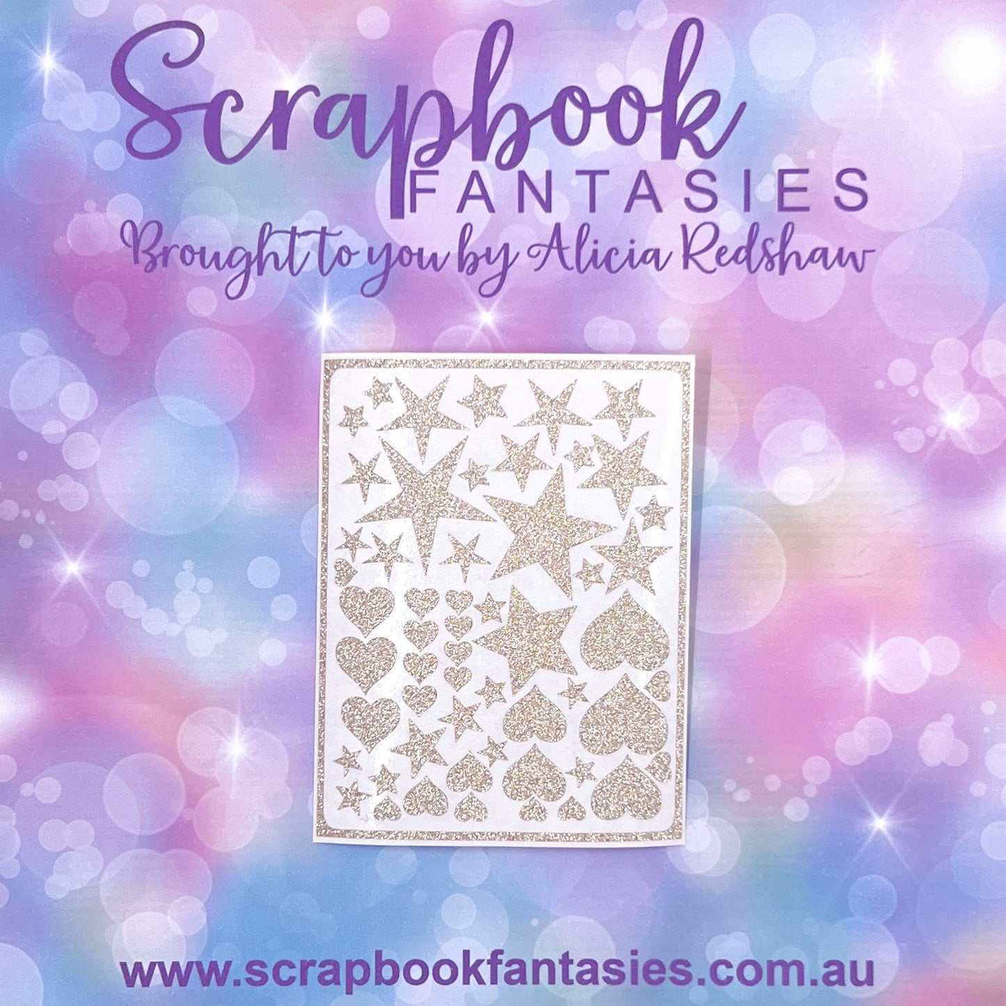 Heart & Star Stickers (3"x3.75" sheet) 52 shapes - Gold Glitter