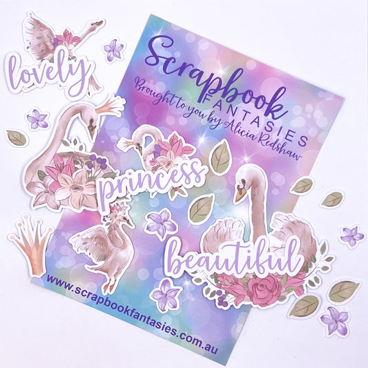Swan Princess Colour-Cuts Minis - Swans, Words & Flowers (over 20 pieces) 14986
