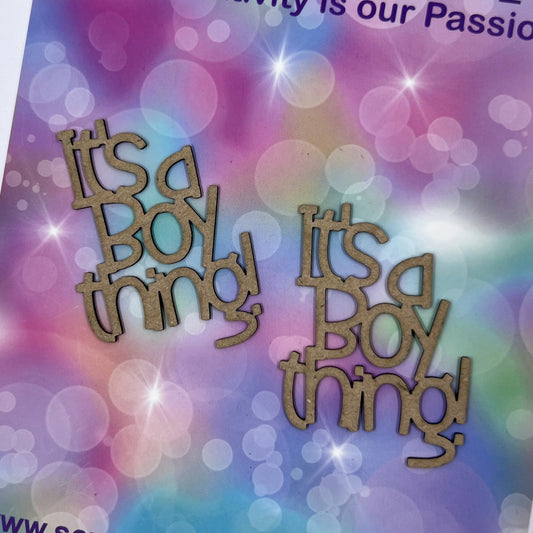 Chippie-Cuts Grey 1.2mm Chipboard Word - It's a Boy Thing (2 pack) 1.5"x2" 15210