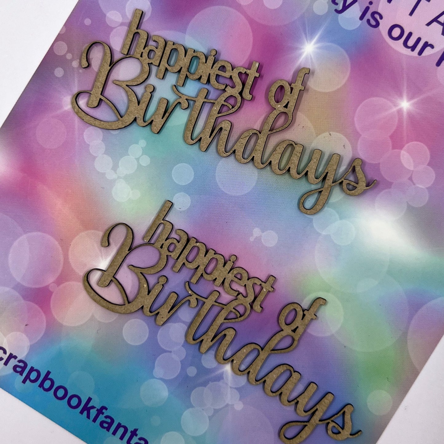 Chippie-Cuts Grey 1.2mm Chipboard Title - Happiest of Birthdays (2 pack) 3.5"x1.5" 15495