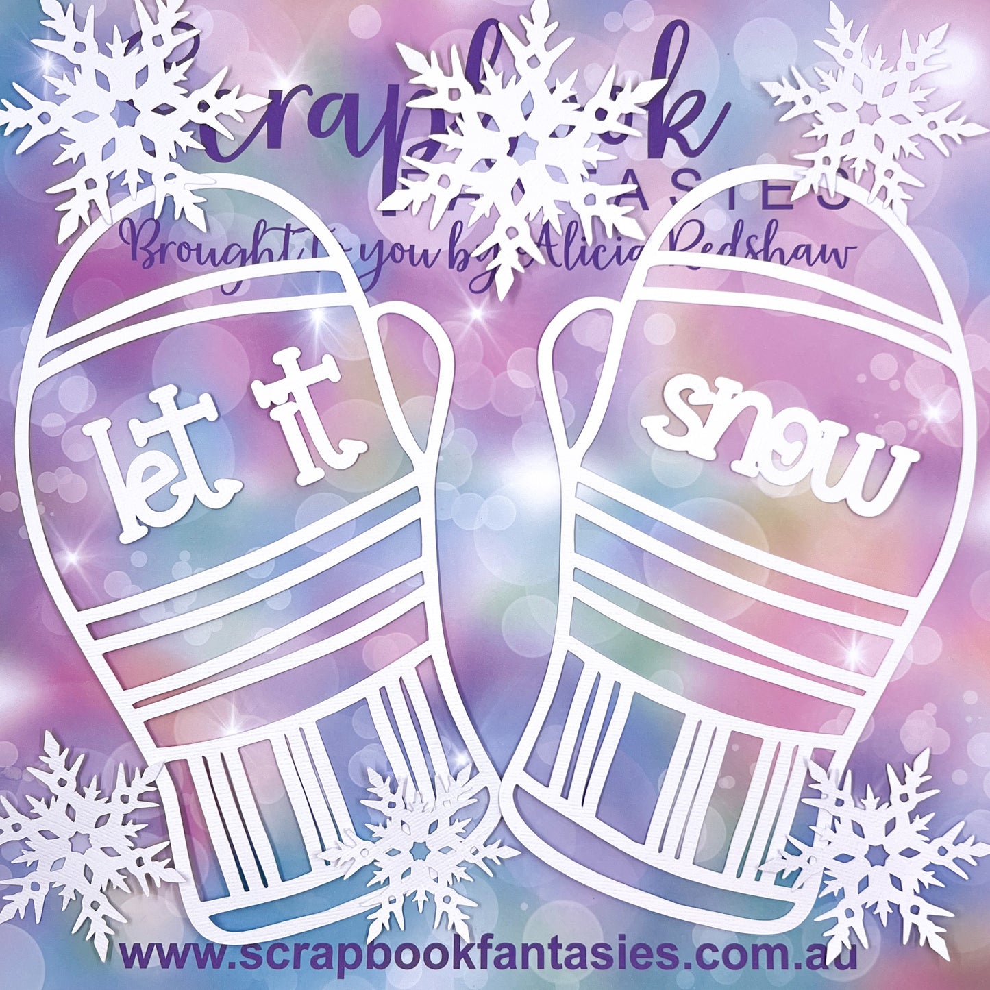 Snow Crazy - Let it Snow Mittens (Mittens are 5.5"x9") White Linen Cardstock Project-Cut - Designed by Alicia Redshaw