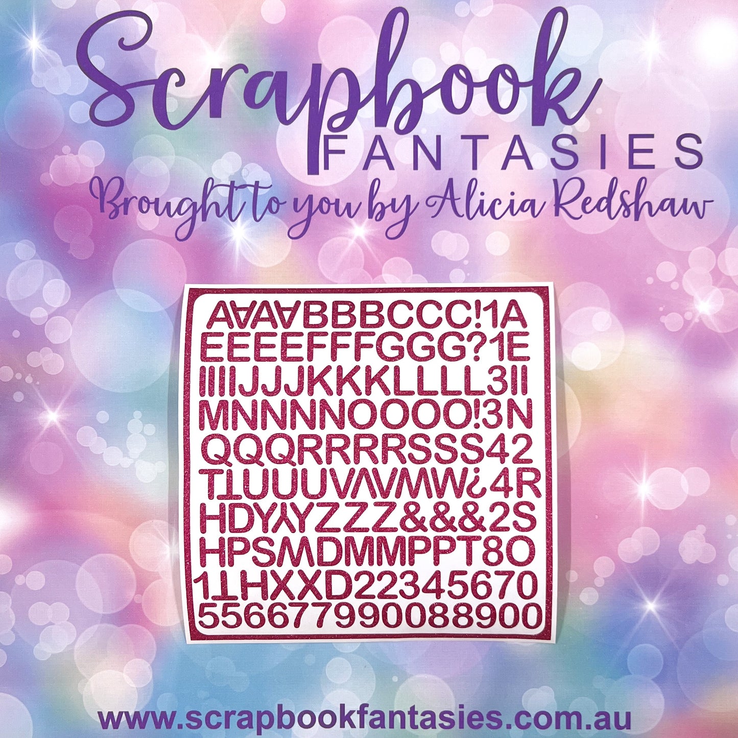 Alphabet & Number Stickers (5.75"x5.75" sheet) 134 1/2" high characters - Dark Rose Glitter