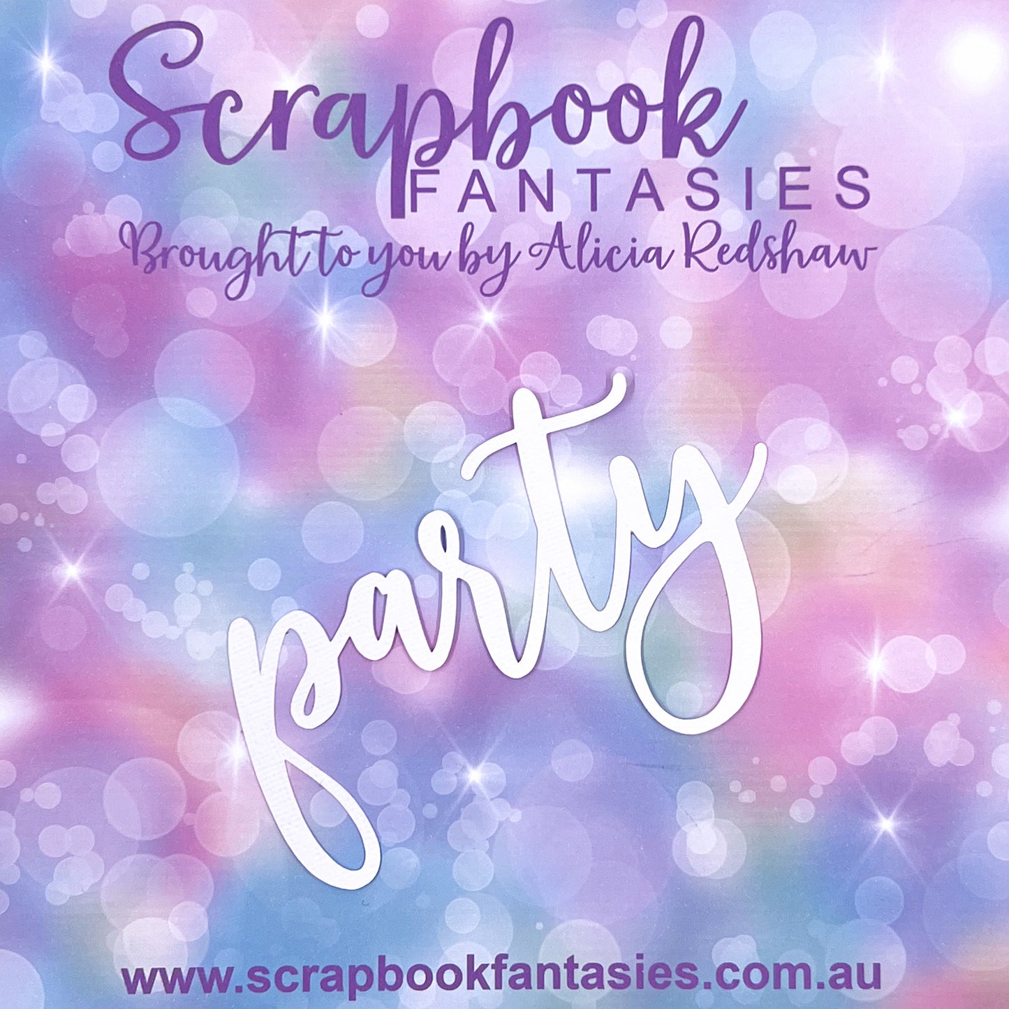 Mermaid Wishes - Party (script) 4.5"x3" White Linen Cardstock Title-Cut - Designed by Alicia Redshaw