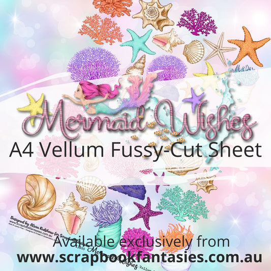 Mermaid Wishes A4 Vellum Colour Fussy-Cut Sheet - Shells, Coral & Starfish 13600